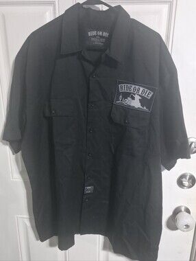Men's Ride Or Die Motorcycle Short Sleeve Black Button-Up Shirt 2XL